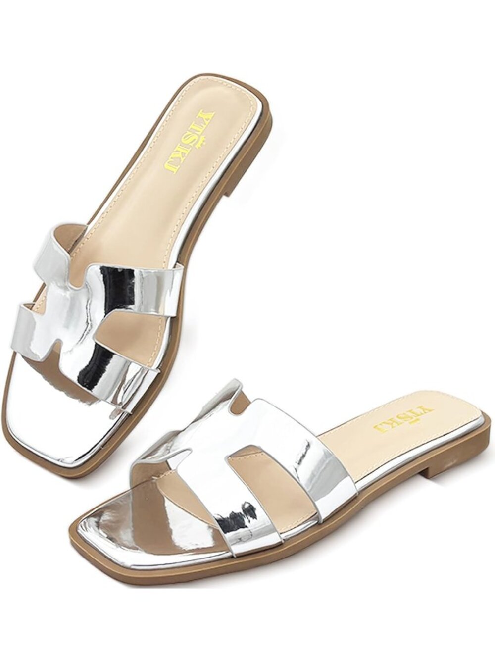 🆕Women's Silver Comfortable Flat Open Toe Casual Wide Width Cute Shoes